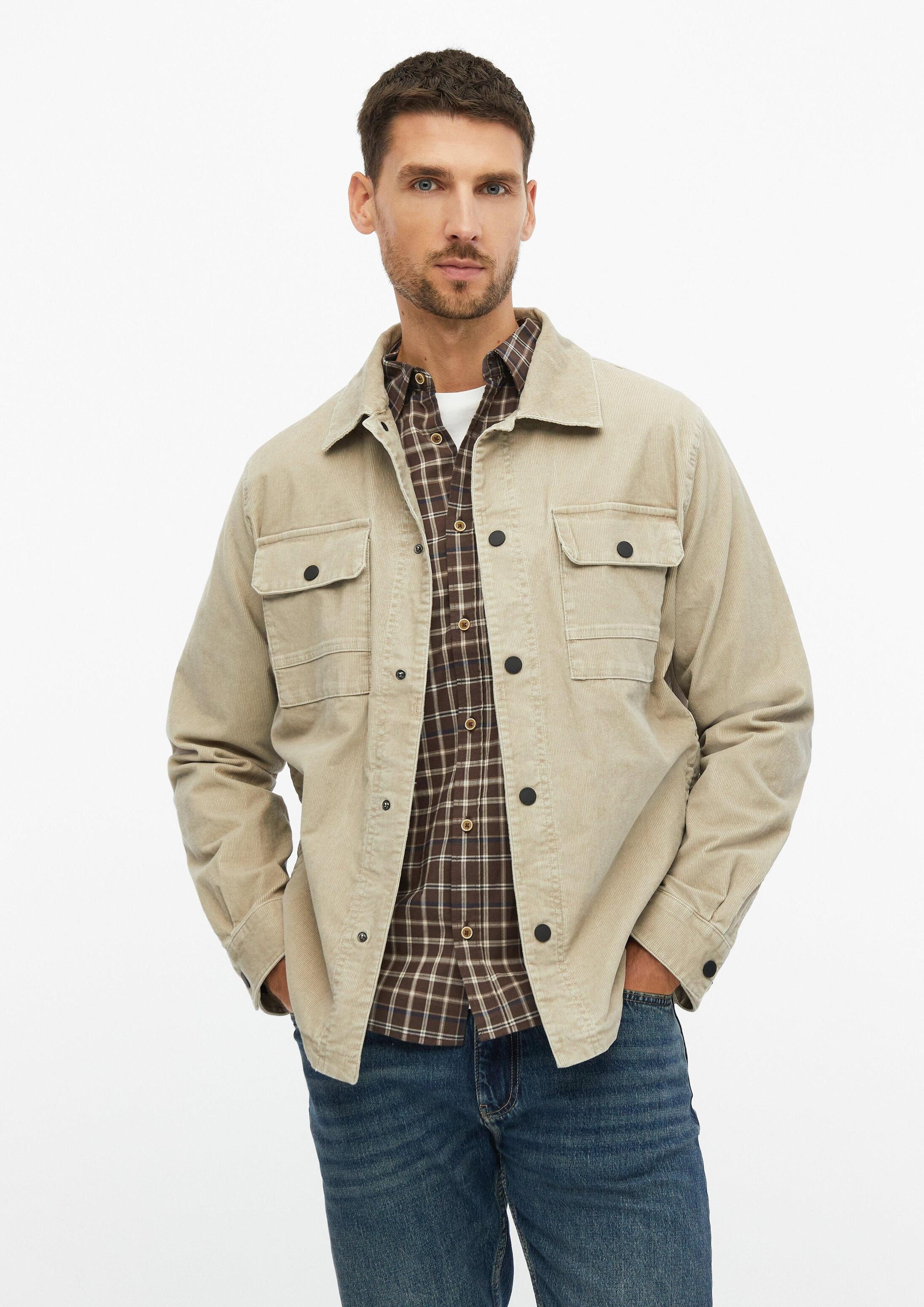 s.Oliver Hemdjacke Outdoor-Jacke Gewaschenes Cord-Overshirt mit Brusttaschen