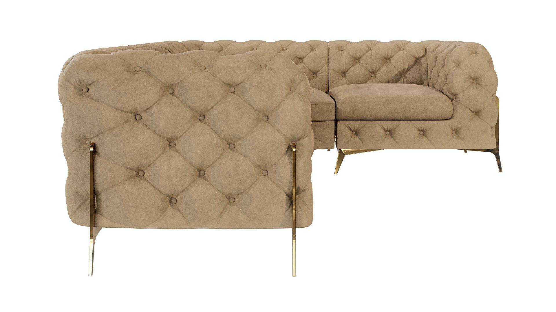 Goldene linkshändig Möbel Eckeinheit Ecksofa kann rechts- S-Style mit Die Ashley mit Metall entweder Chesterfield sein, oder Wellenfederung Füßen, Beige