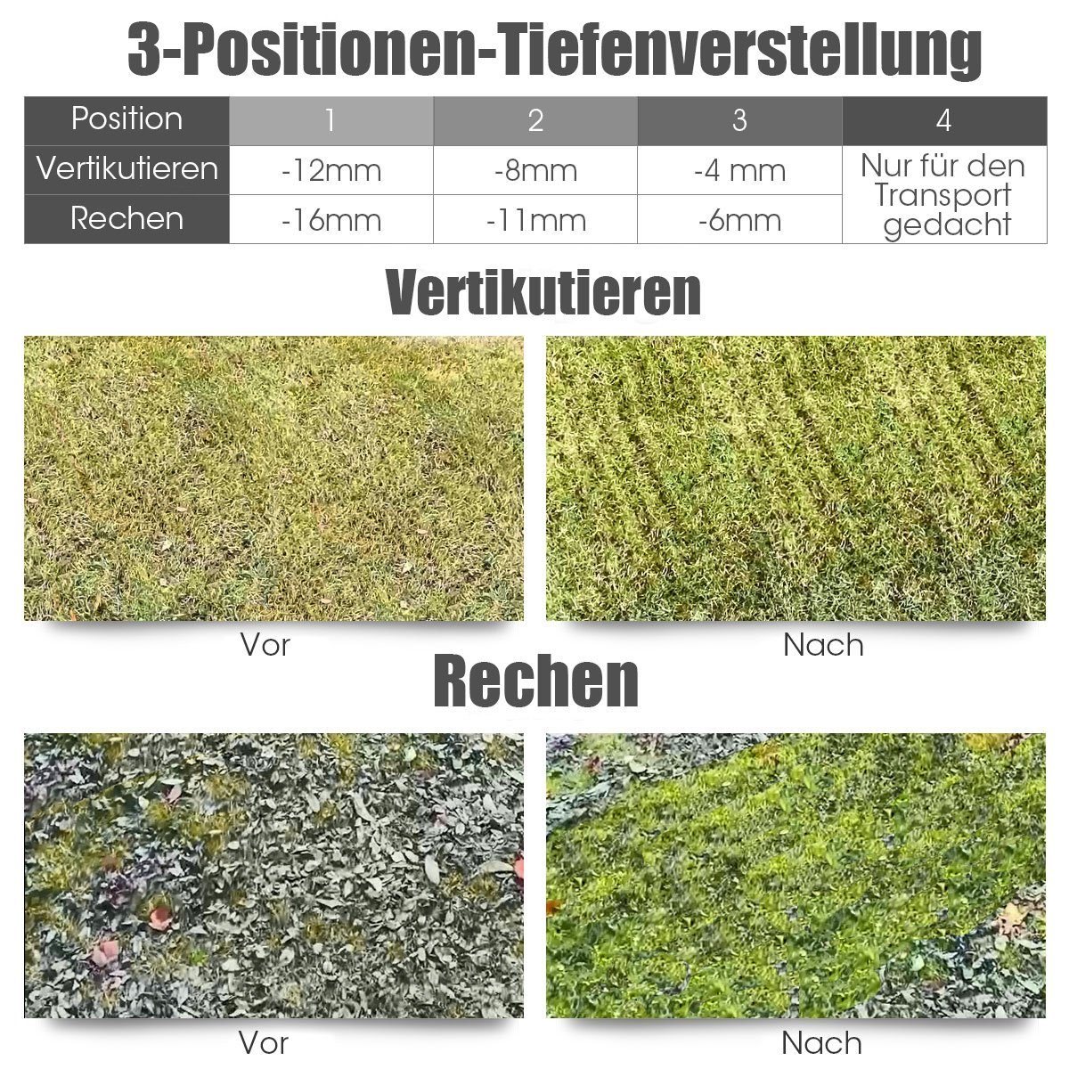 COSTWAY Elektro-Vertikutierer / Lüfter, 32,00 cm Arbeitsbreite, 3 Stufen, 30L