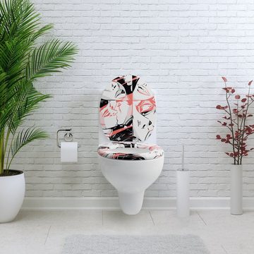 Sanfino WC-Sitz "Kiss“ Premium Toilettendeckel mit Absenkautomatik aus Holz, mit schönem Motiv, hohem Sitzkomfort, einfache Montage