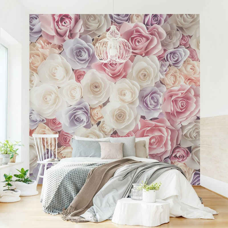 Bilderdepot24 Mustertapete Muster Pastell Rosen Liebe Romantisch Modern Wanddeko, Glatt, Matt, (Inklusive Gratis-Kleister oder selbstklebend), Wohnzimmer Schlafzimmer Küche Flur gemusterte Vliestapete Wandtapete