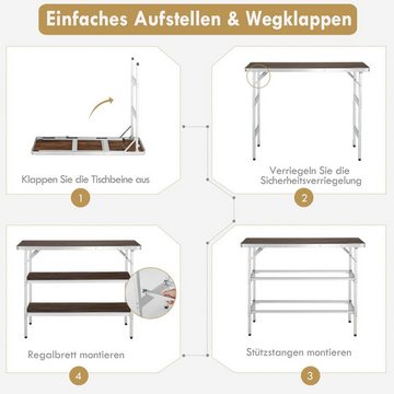 COSTWAY Campingtisch Klapptisch, faltbar, tragbar, mit 2 Regalen, aus Alu