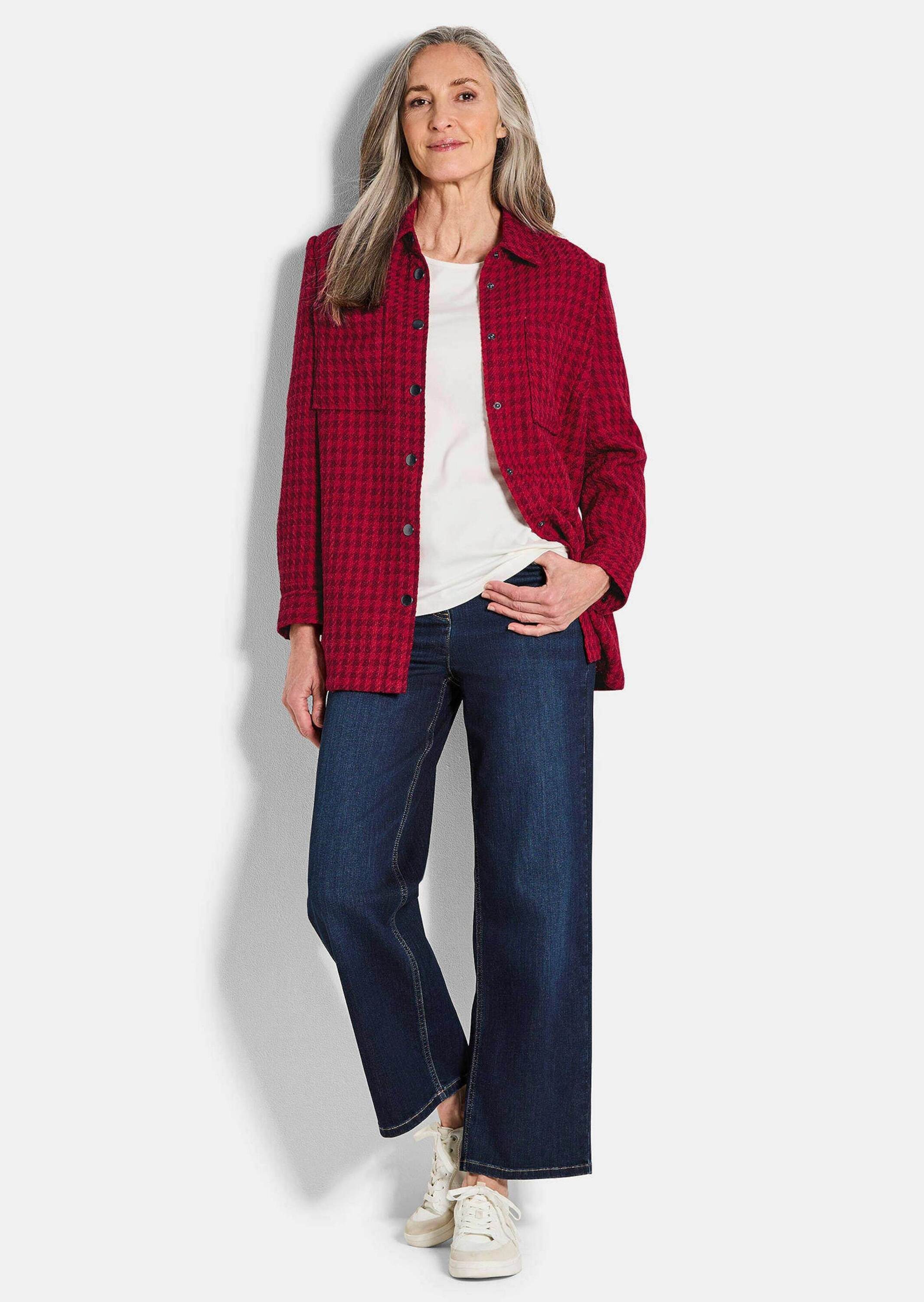 GOLDNER Outdoorjacke Kurzgröße: Lässige Longjacke mit Pepitamuster Bouclé-J günstig online kaufen