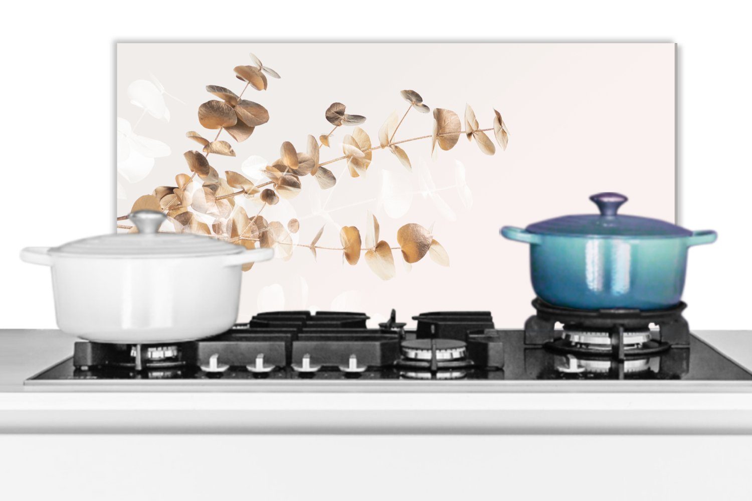 MuchoWow Küchenrückwand gegen Küchen Natur, Gold cm, Schmutzflecken Blätter Fett für - Eukalyptus und - Wandschutz, - 60x30 - (1-tlg), Luxus