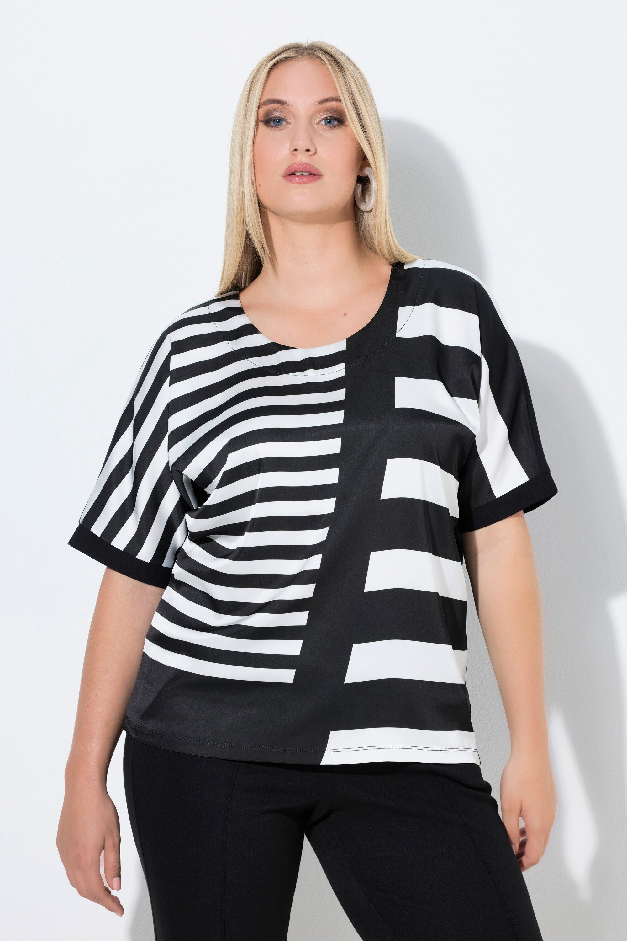 T-Shirt T-Shirt Streifen Oversized Rundhals Halbarm