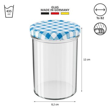 Wellgro Vorratsglas Einmachgläser Schraubdeckel blau kariert - 435 ml, (6-tlg)