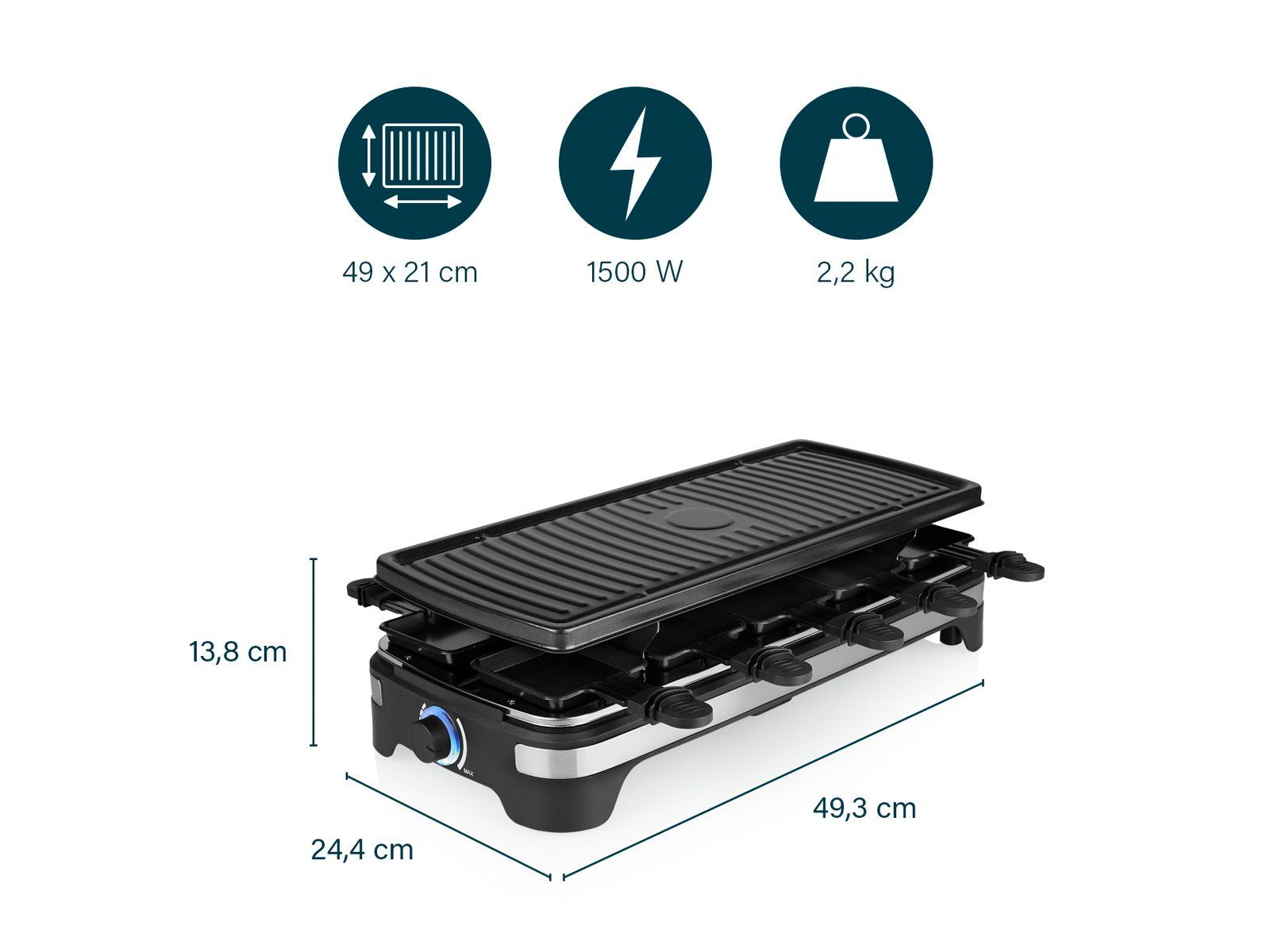 PRINCESS Raclette, 10 Raclettepfännchen, Gerät Tischgrill 2-10 Personen geriffelte Grillplatte Camping geeignet
