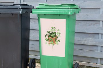 MuchoWow Wandsticker Hängepflanze - Weinstock - Pastell - Rosa (1 St), Mülleimer-aufkleber, Mülltonne, Sticker, Container, Abfalbehälter