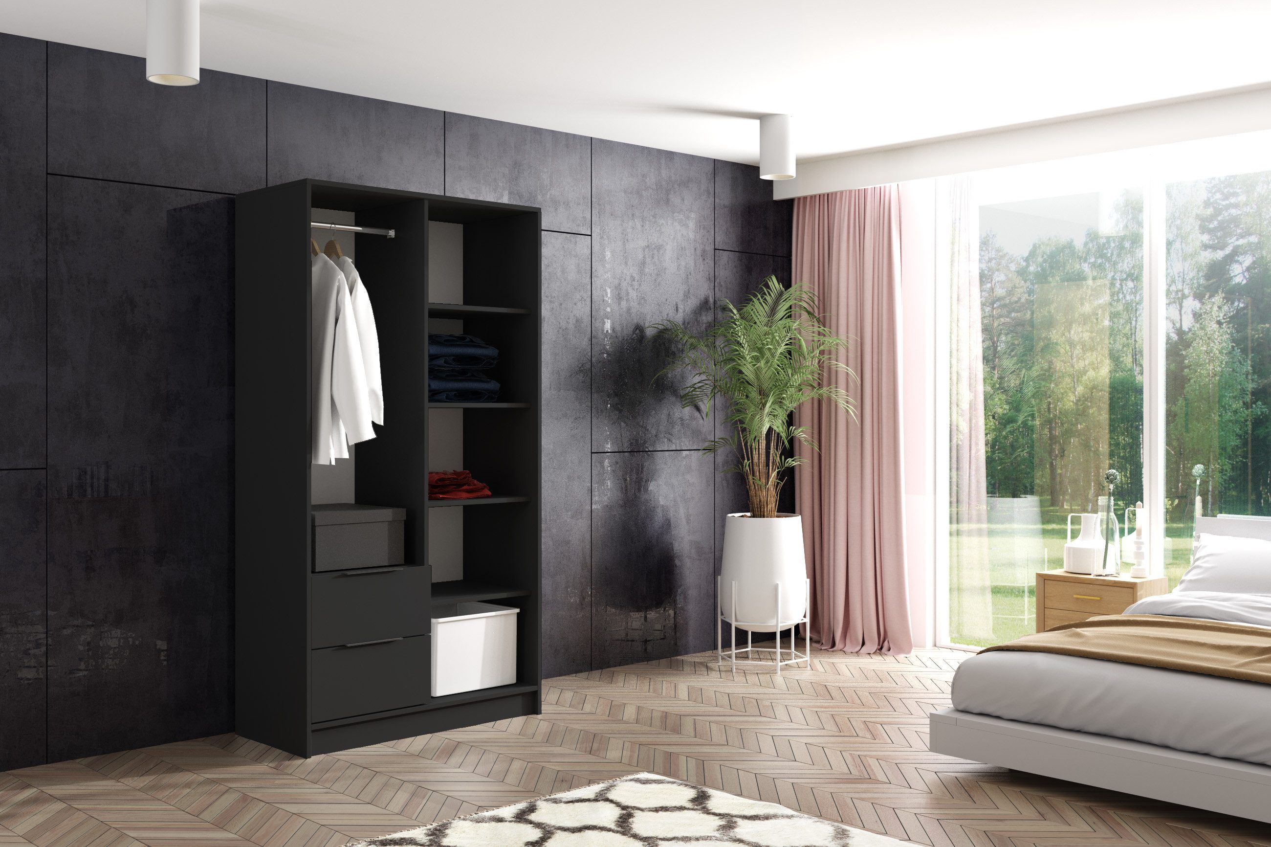 ALTDECOR Drehtürenschrank NERA (Kleiderschrank Garderobenschrank mit viel Stauraum, Moderner Schrank) Vielseitiger Drehtürenschrank mit Flügeltüren Schubladen Lamellen