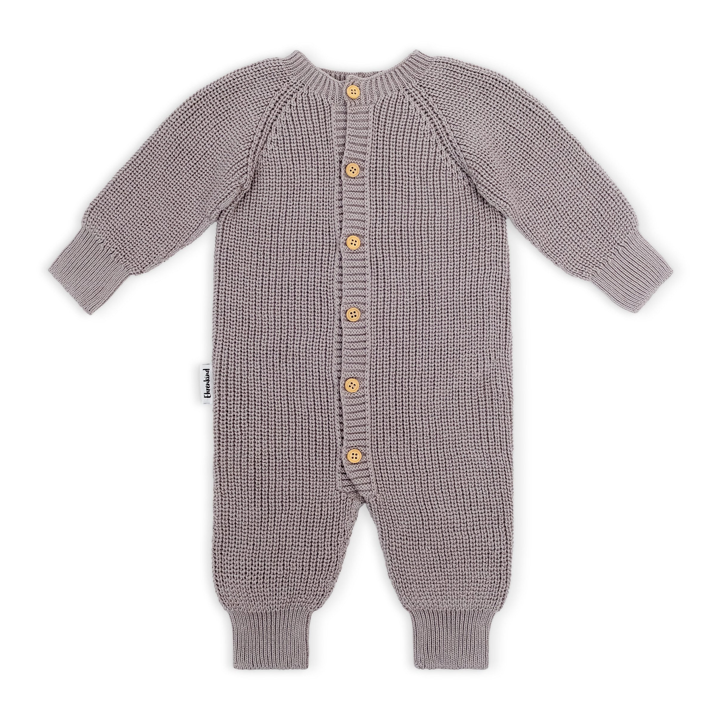 Ehrenkind Strampler Strickoverall Baby aus Bio-Baumwolle mit Knöpfen (Hellgrau, weich & atmungsaktiv, temperaturregulierend) Für jede Jahreszeit