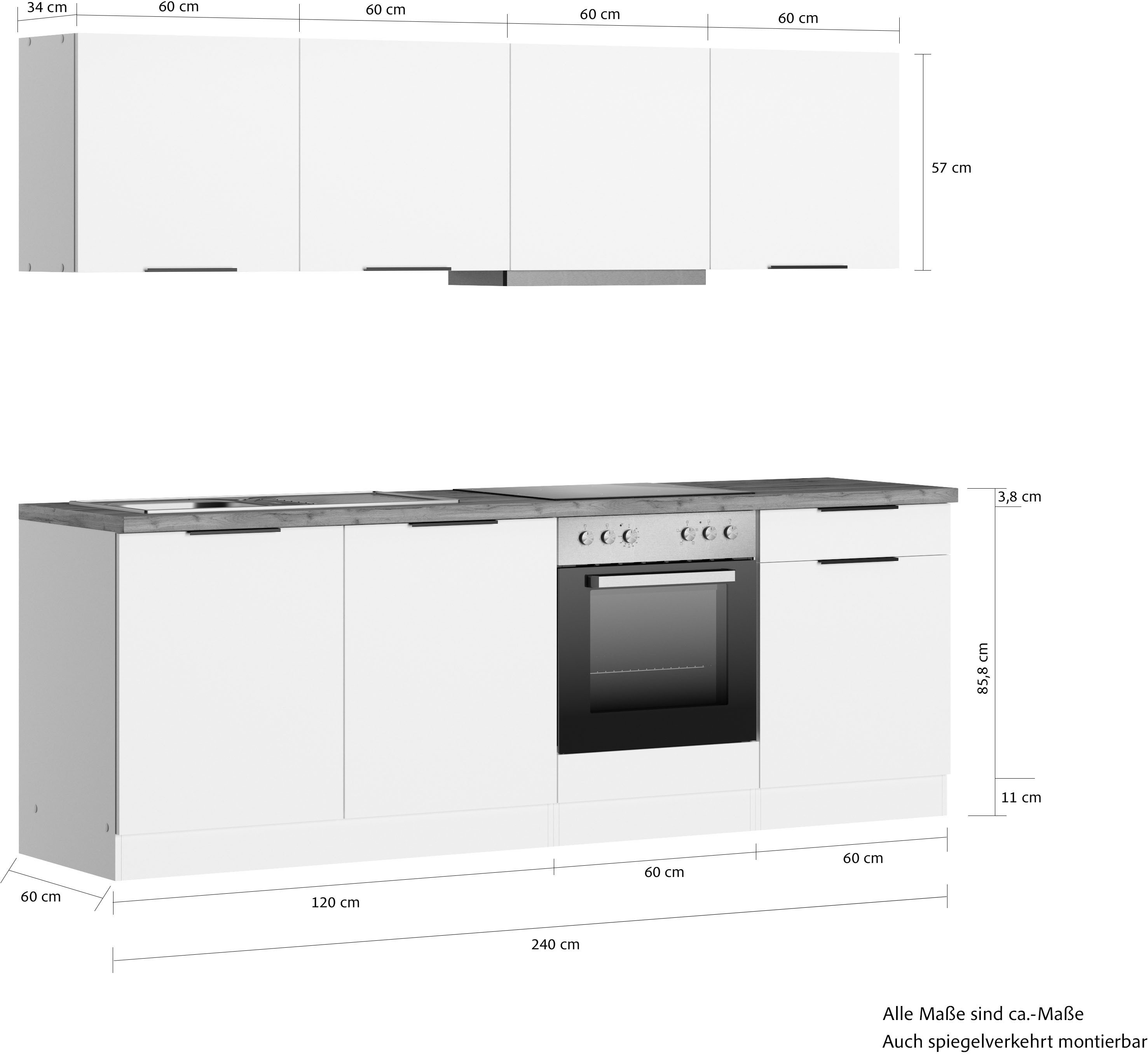 CENTRE DE CUISINE Meuble de cuisine KS-Lagos2, largeur 240 cm, avec électroménager en option, plan de travail de 38 mm d'épaisseur