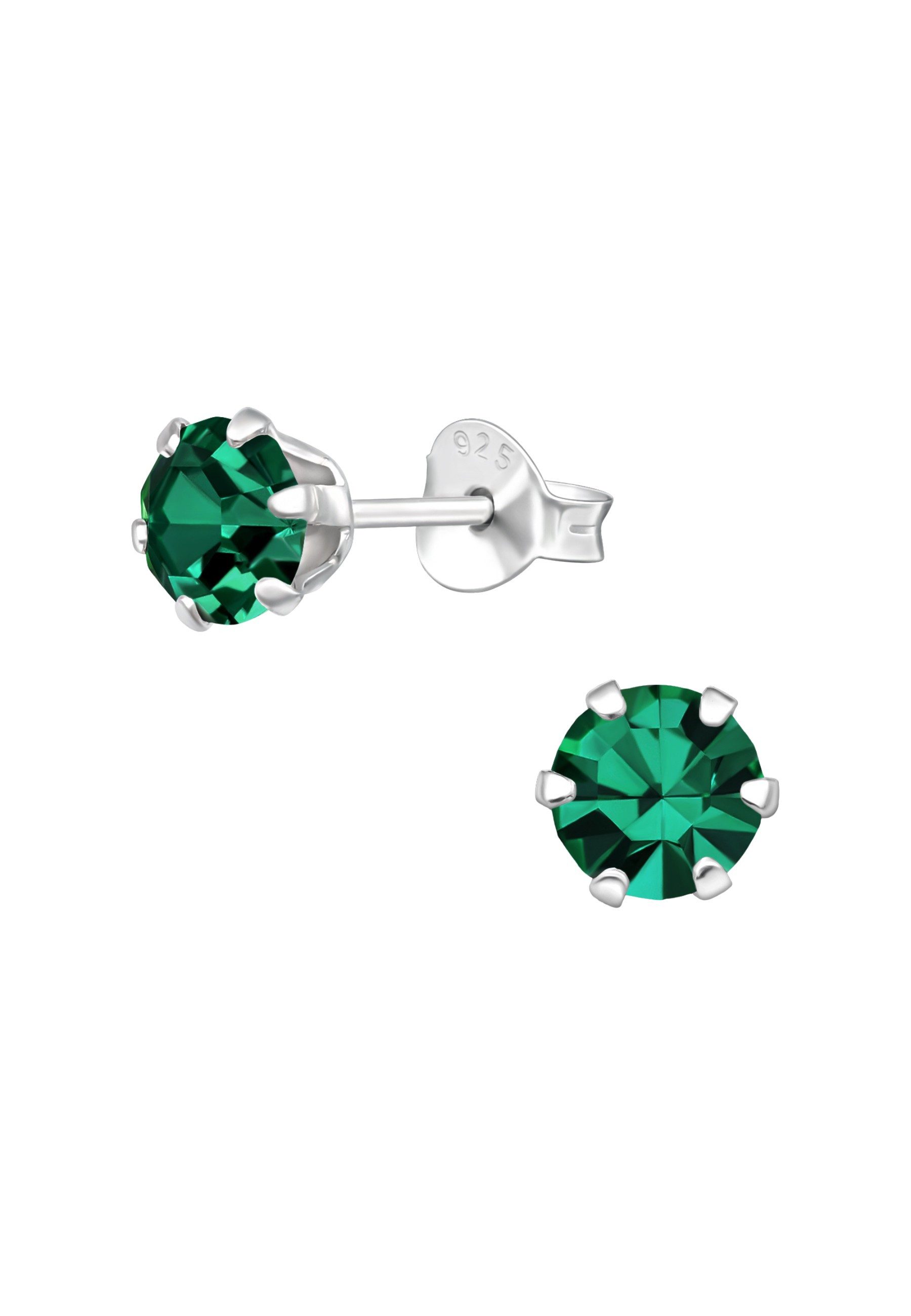 Diademita Fingerring Silberne Runde 5 mm Ohrstecker mit Kristallen (Set)