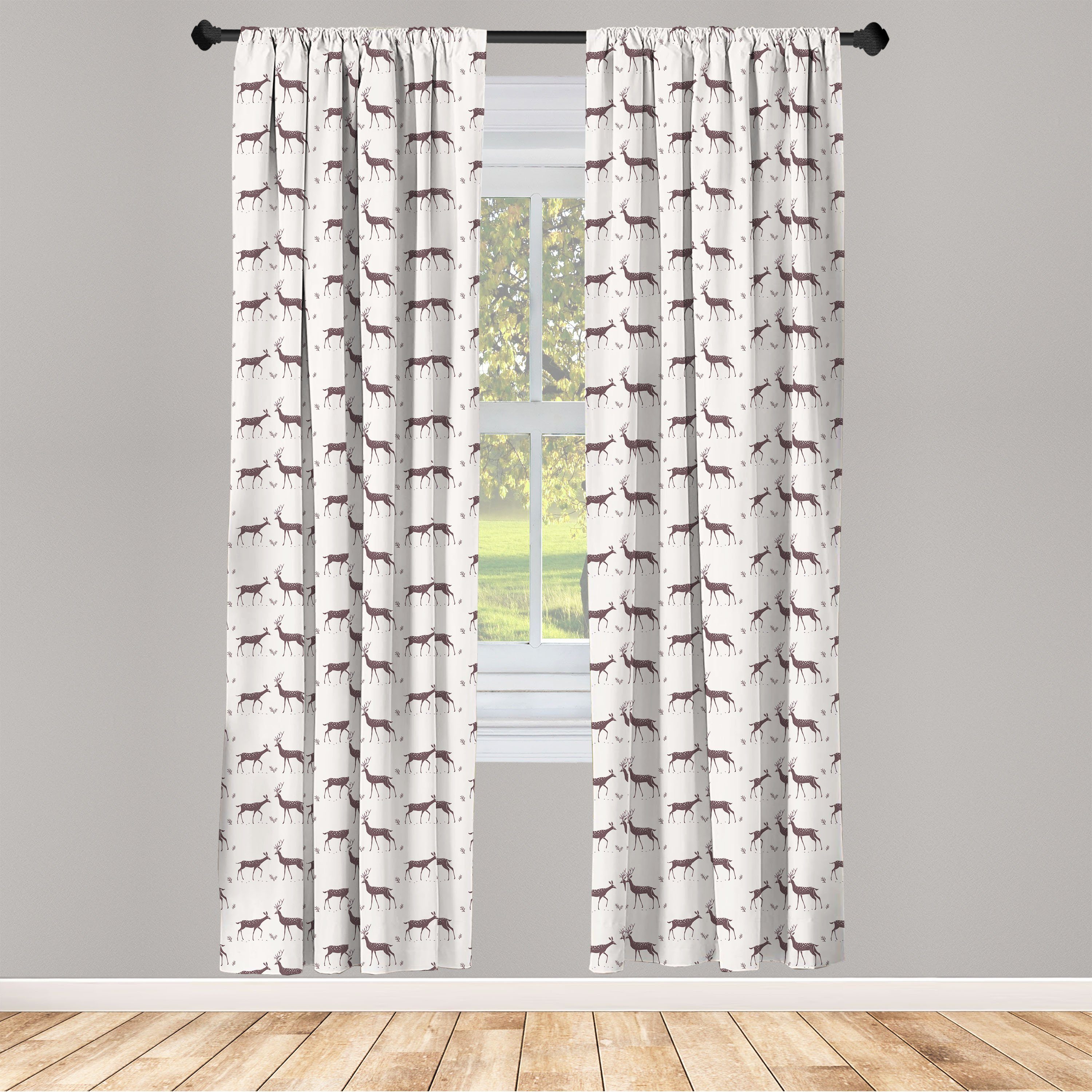 Gardine Vorhang für Wohnzimmer Schlafzimmer Dekor, Abakuhaus, Microfaser, Hirsch Wald Wildlife Deers Leaves