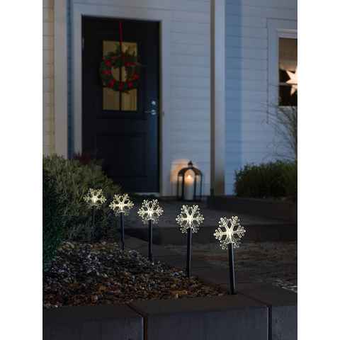 KONSTSMIDE LED Gartenleuchte Weihnachtsdeko aussen, LED fest integriert, Warmweiß, LED Spiessleuchte mit 5 Schneeflocken, 5 warm weiße Dioden