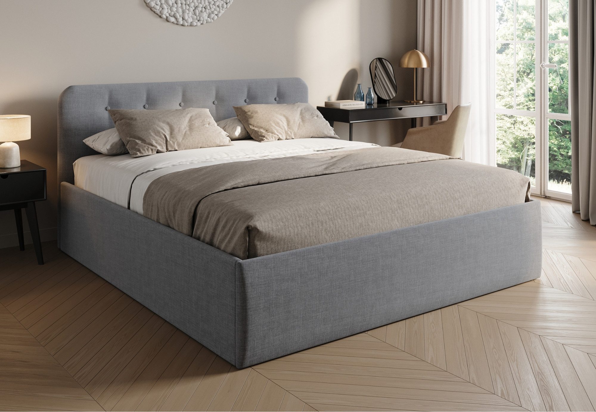 Home Collective Polsterbett Bett mit Stauraum, verstellbarem Lattenrost, viele Größen (Größen: 100x200 120x200 140x200 160x200 180x200 200x200, hochwertiger Strukturstoff, made in Germany), modernes Design mit hochwertigem Strukturstoff 100x200 cm, Grau