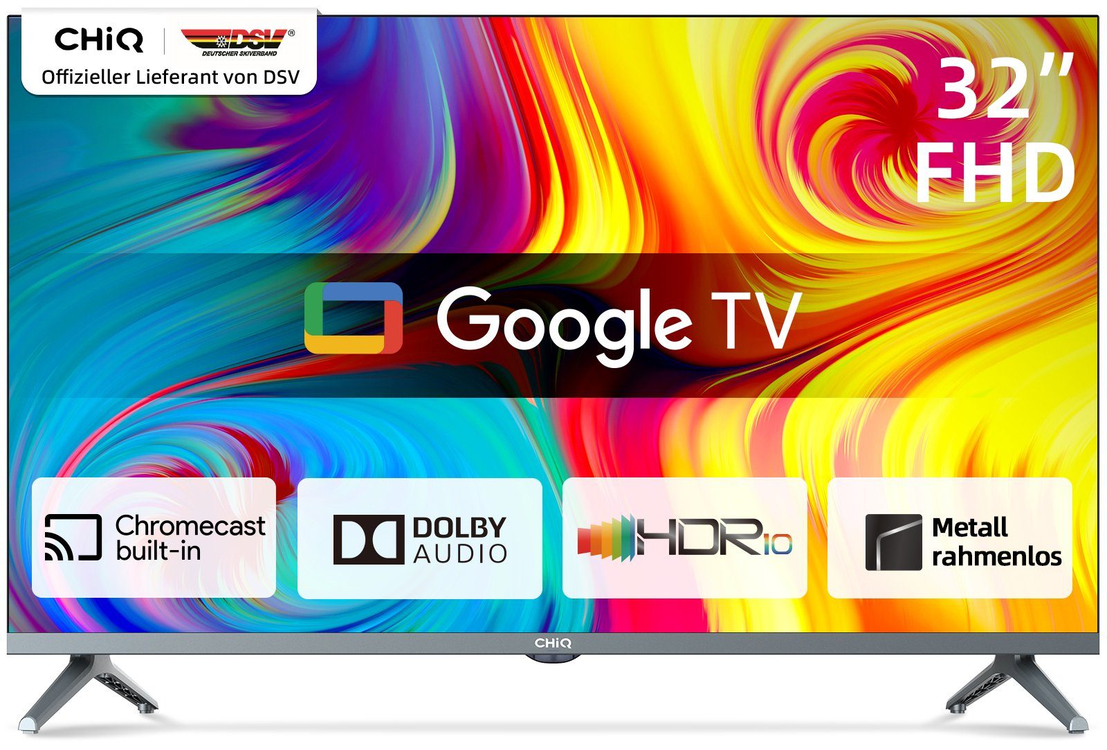 CHiQ L32H8CG LED-Fernseher (81,00 cm/32 Zoll, Full HD, Google TV, Smart-TV,  Metall rahmen,WiFi,Google Assistant,Triple Tuner(DVB-T2/T/C/S2)