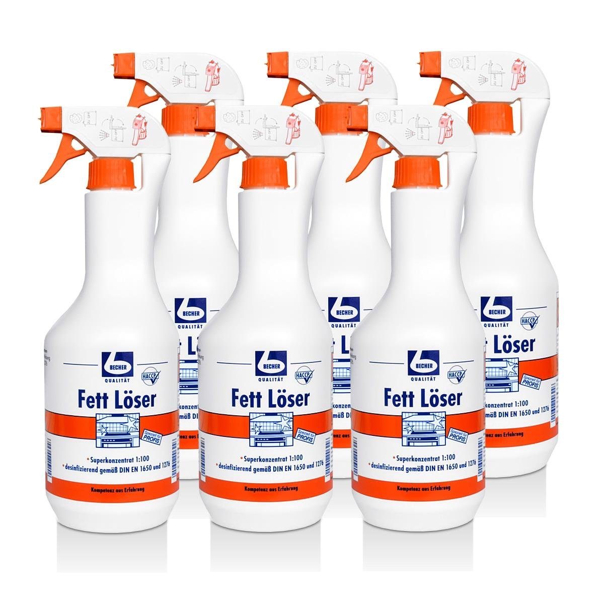 Dr. Becher Fett Löser 1L hochwirksamer Öl- und Fettlöser (6er Pack) Spezialwaschmittel