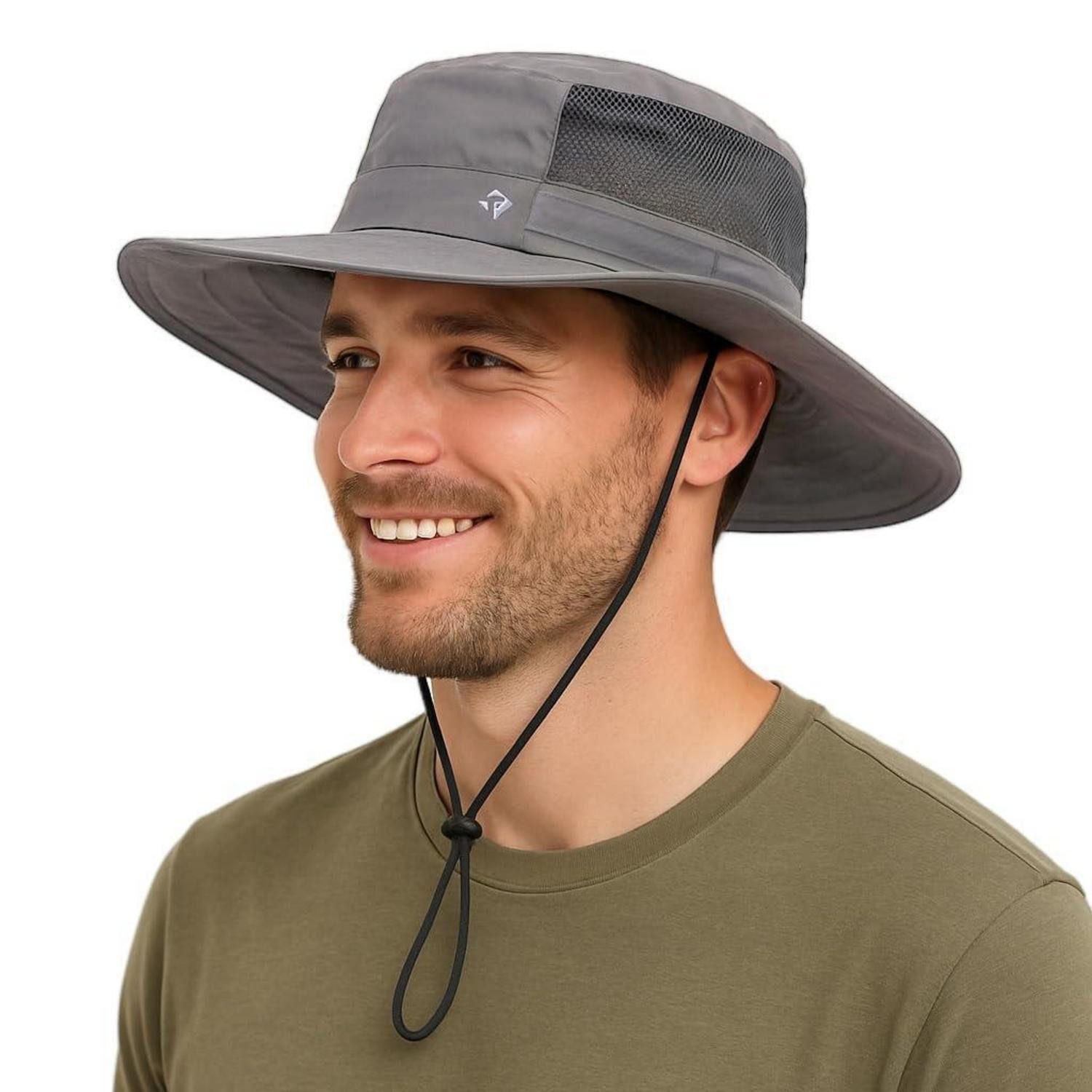 LuxusKollektion Sonnenhut Sonnenhut Herren Damen Krempe UV Schutz UPF50 Wandern Hellgrau XL-XXL