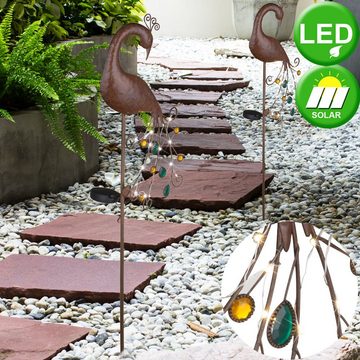 etc-shop LED Dekofigur, LED-Leuchtmittel fest verbaut, Warmweiß, 3x LED Außen Solar Steck Terrassen Erspieß Lampen Grundstück Pfau