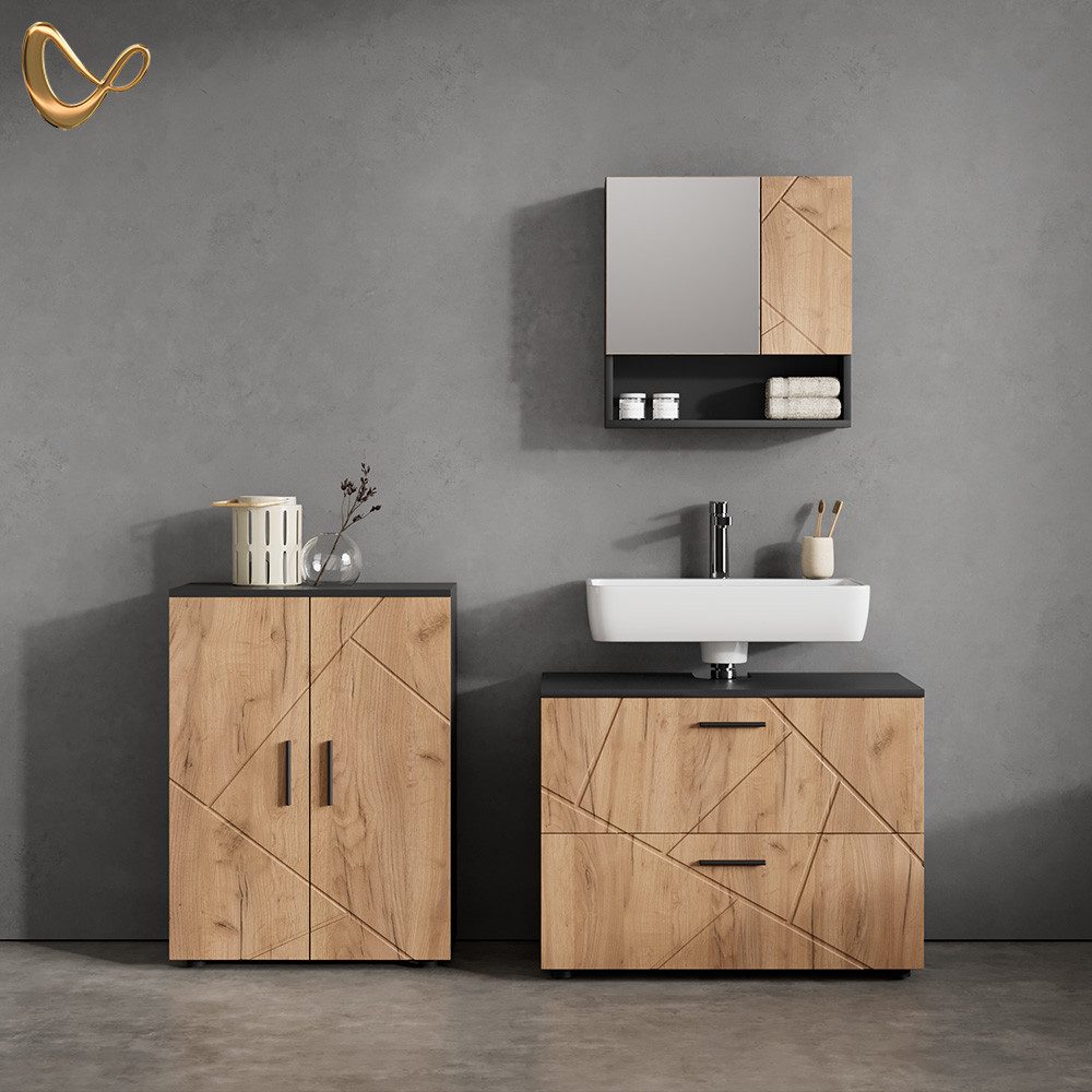 Livinity® Midischrank Ronco, Goldkraft Eiche/Anthrazit/Anthrazit, 60 günstig online kaufen