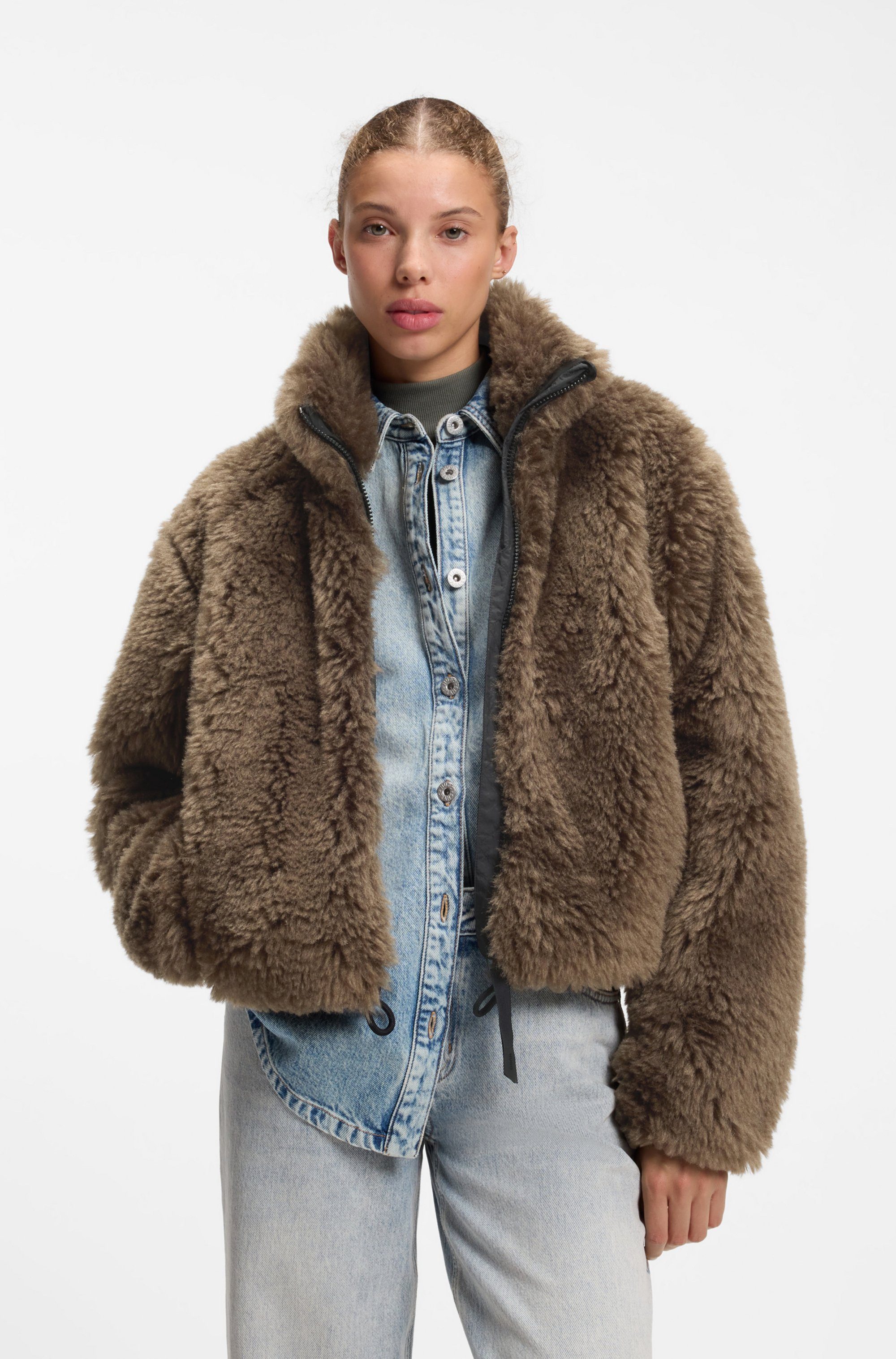 HUGO Fellimitatjacke Felver mit verstellbarem Saum