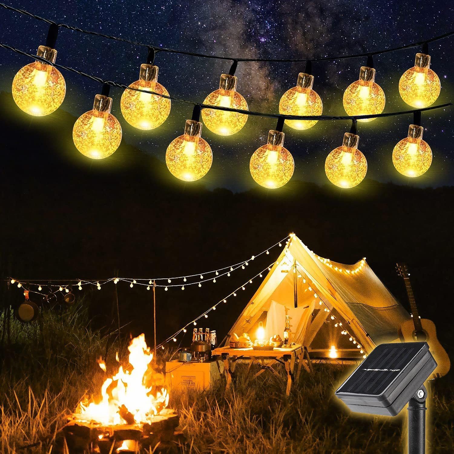 Lademodi und Solarlampe Solar Lichterkette Leuchtmodi, Warmweiß, Salcar 15m fest Timer- integriert, Außen USB Speicherfunktion LED 3 8 LED Solarleuchte 2 Helligkeitsstufen, & Timer, Kugeln,