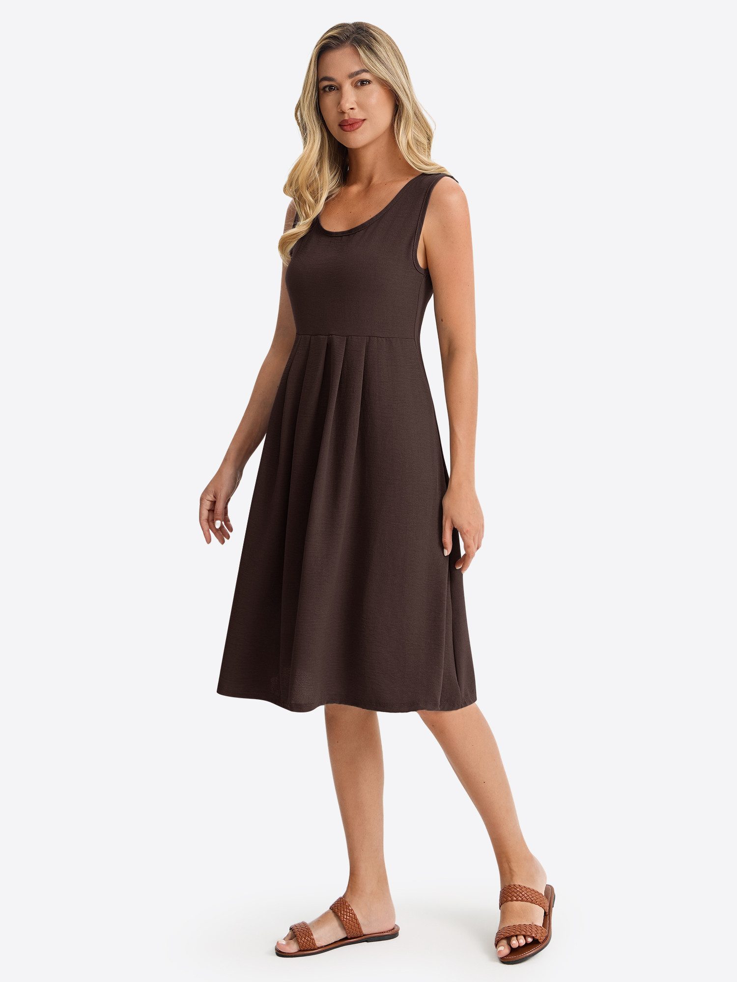 Imily Bela Midikleid Damen ärmelloses Kleid mit hohem Bund (Packung, 1-tlg., 1per-Pack) V-Ausschnitt