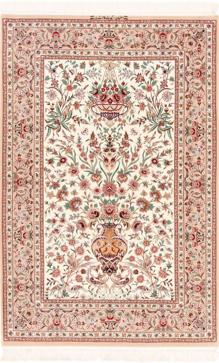 Orientteppich Isfahan Seidenkette 128x195 Handgeknüpfter Orientteppich, Nain Trading, rechteckig, Höhe: 6 mm