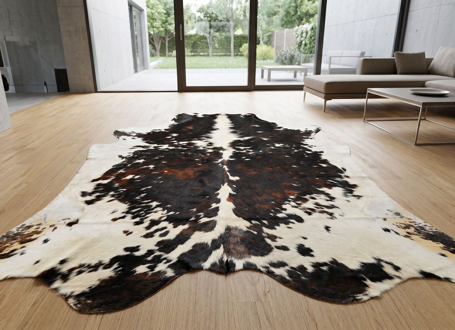 KUHFELL online & NOMAD Fellteppich Kuhfell Teppich Tricolor Braun Weiß Echtfell 230x210 cm