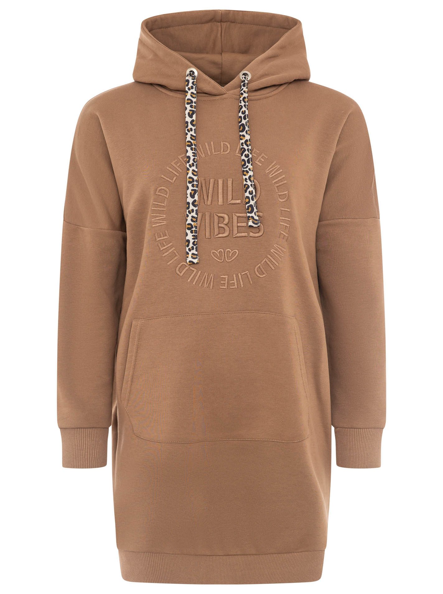 Zwillingsherz Sweatkleid "Wild Vibes" praktische Fronttaschen, Leo-Kordel, tonale Stickerei
