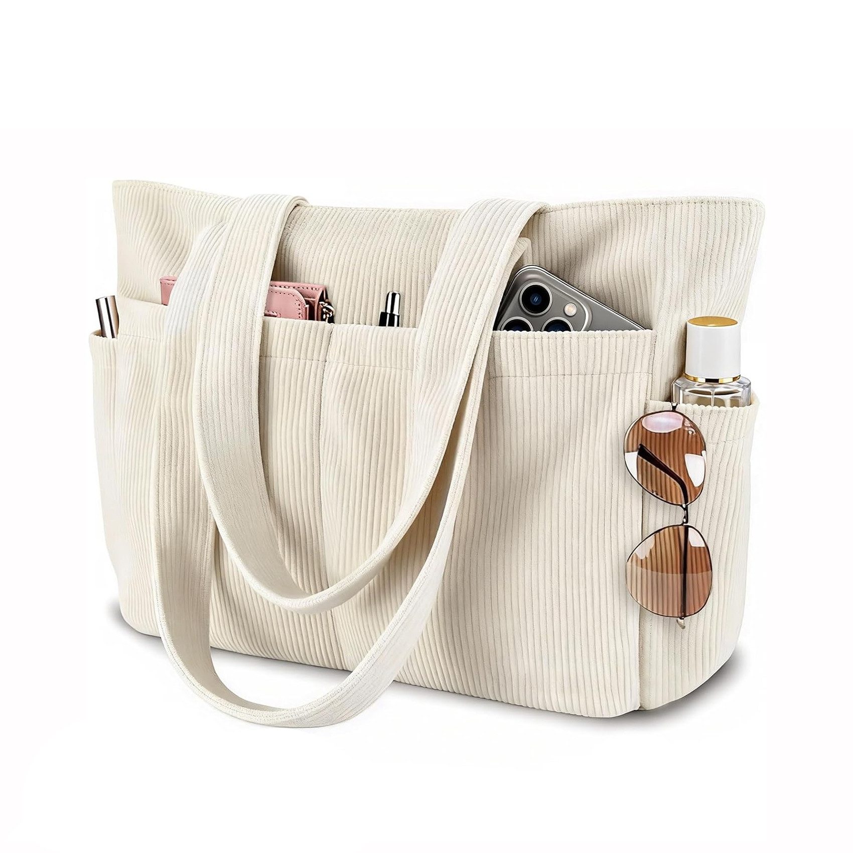 Zaewry Schultertasche Damen-Cord-Schultertasche, große Tragetasche mit viel Stauraum, modische Handtasche für Arbeit, Fitnessstudio, Schule oder Reisen