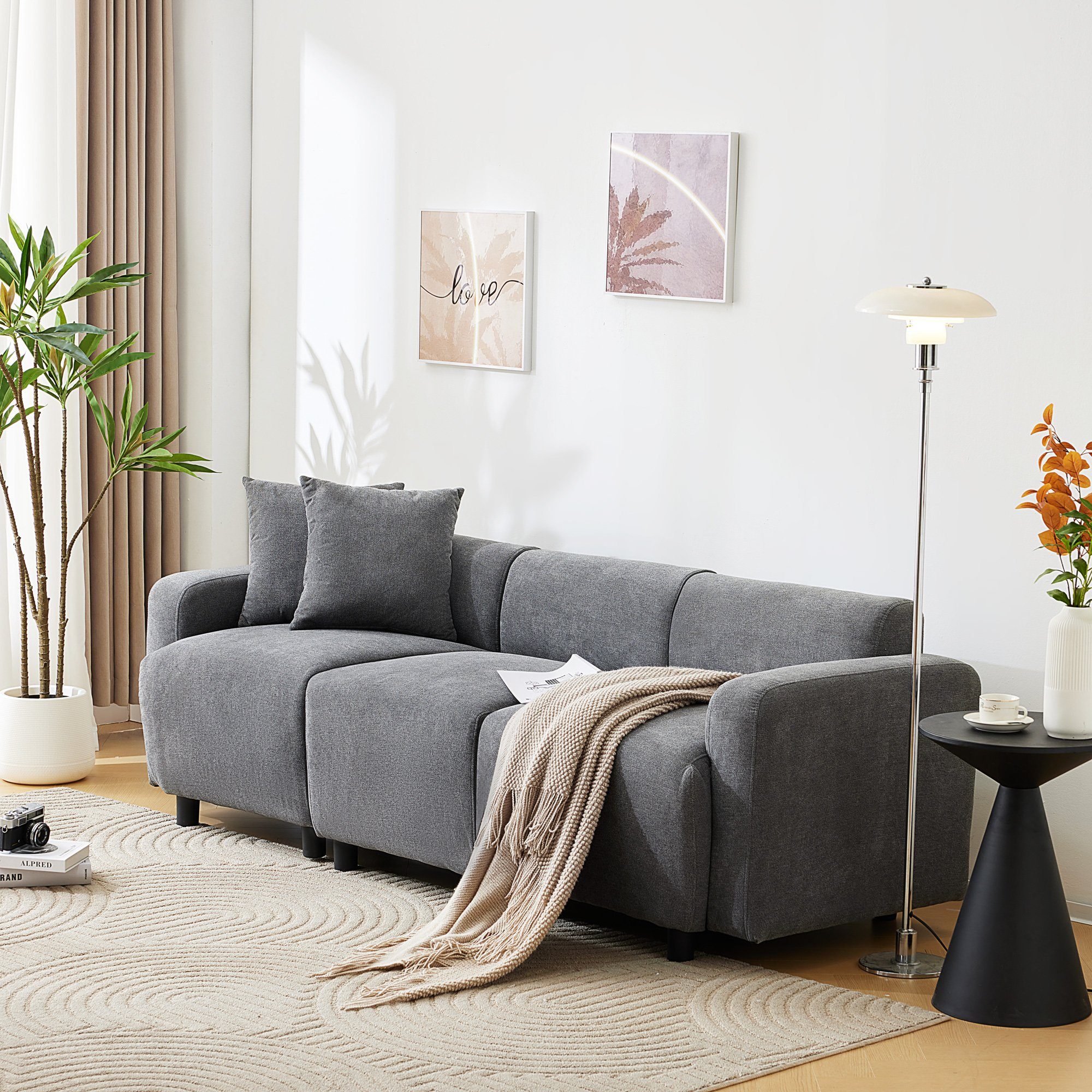 Merax 3-Sitzer, aus Chenille-Stoff mit 2 Kissen, Sofagarnitur, Loungesofa, modulare Couch