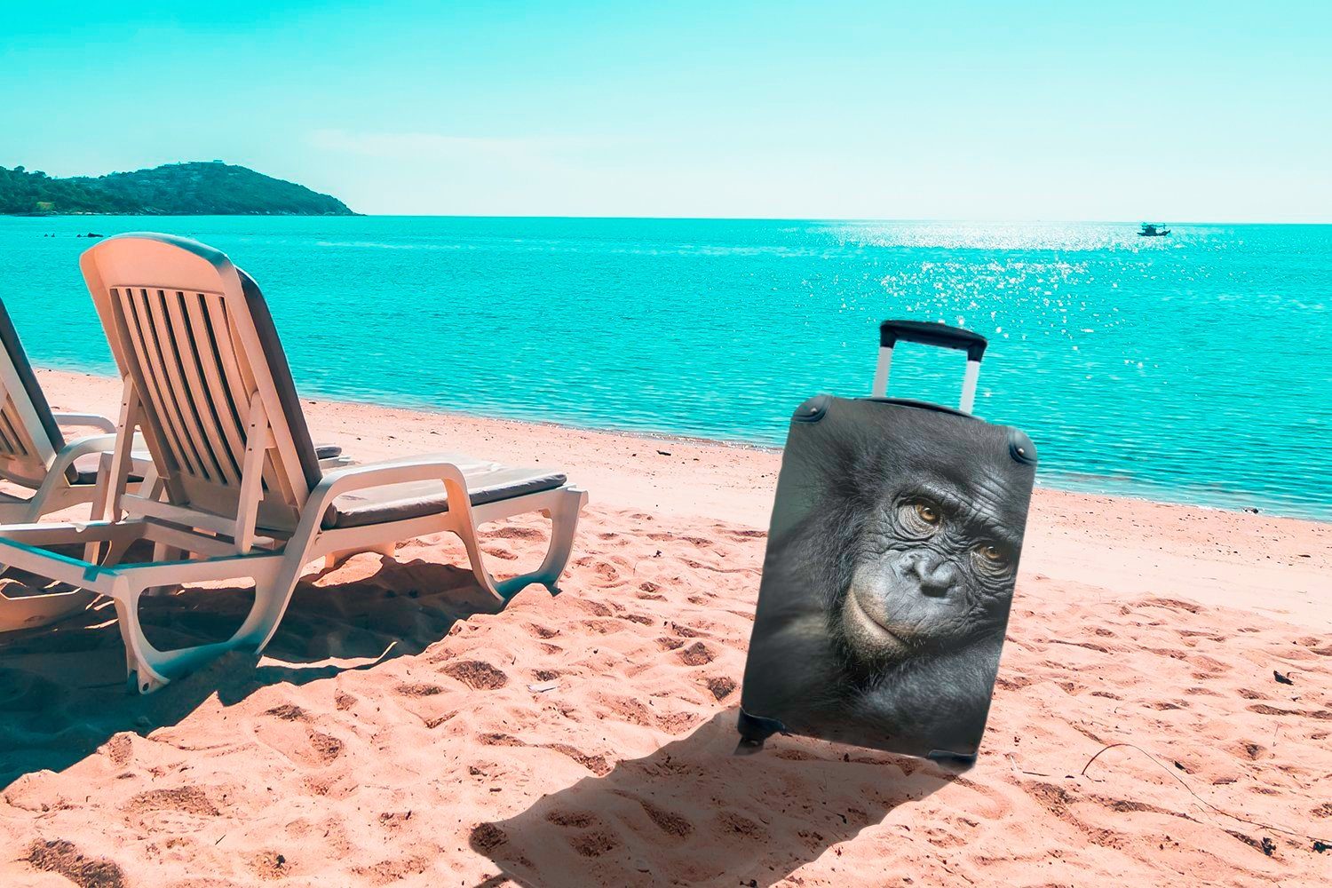 4 Ferien, Schimpanse Reisekoffer Handgepäck nächster rollen, Rollen, Handgepäckkoffer für MuchoWow Nähe, Reisetasche mit Trolley, aus
