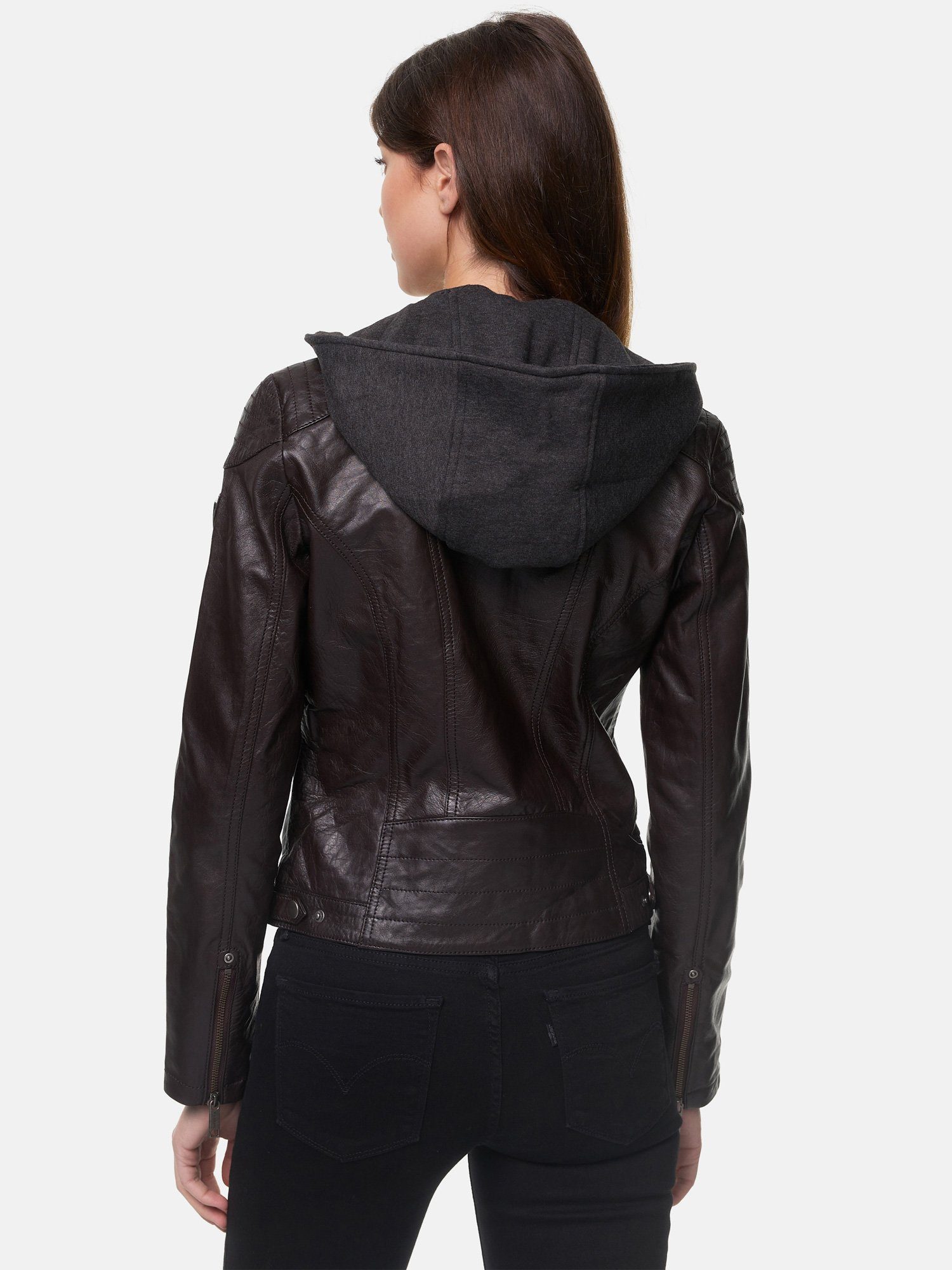 Tazzio Lederjacke F503 Damen Leder Jacke im Biker Look mit abnehmbarer Kapuze