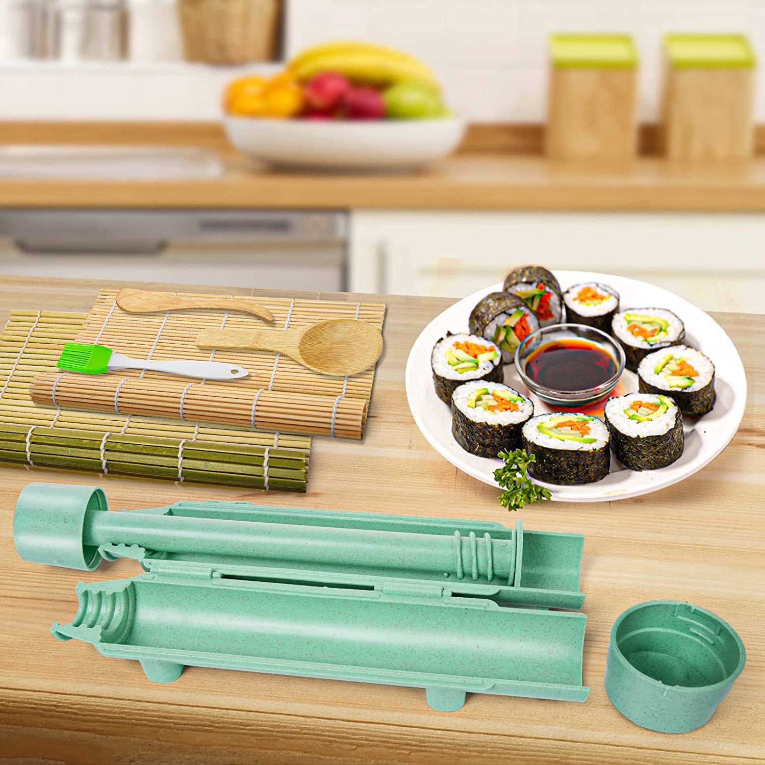 Sushiteller NUODWELL Sushi-Bazooka, Zubereitungswerkzeuge gemeinsame Grün Sushi-DIY-Maschine,