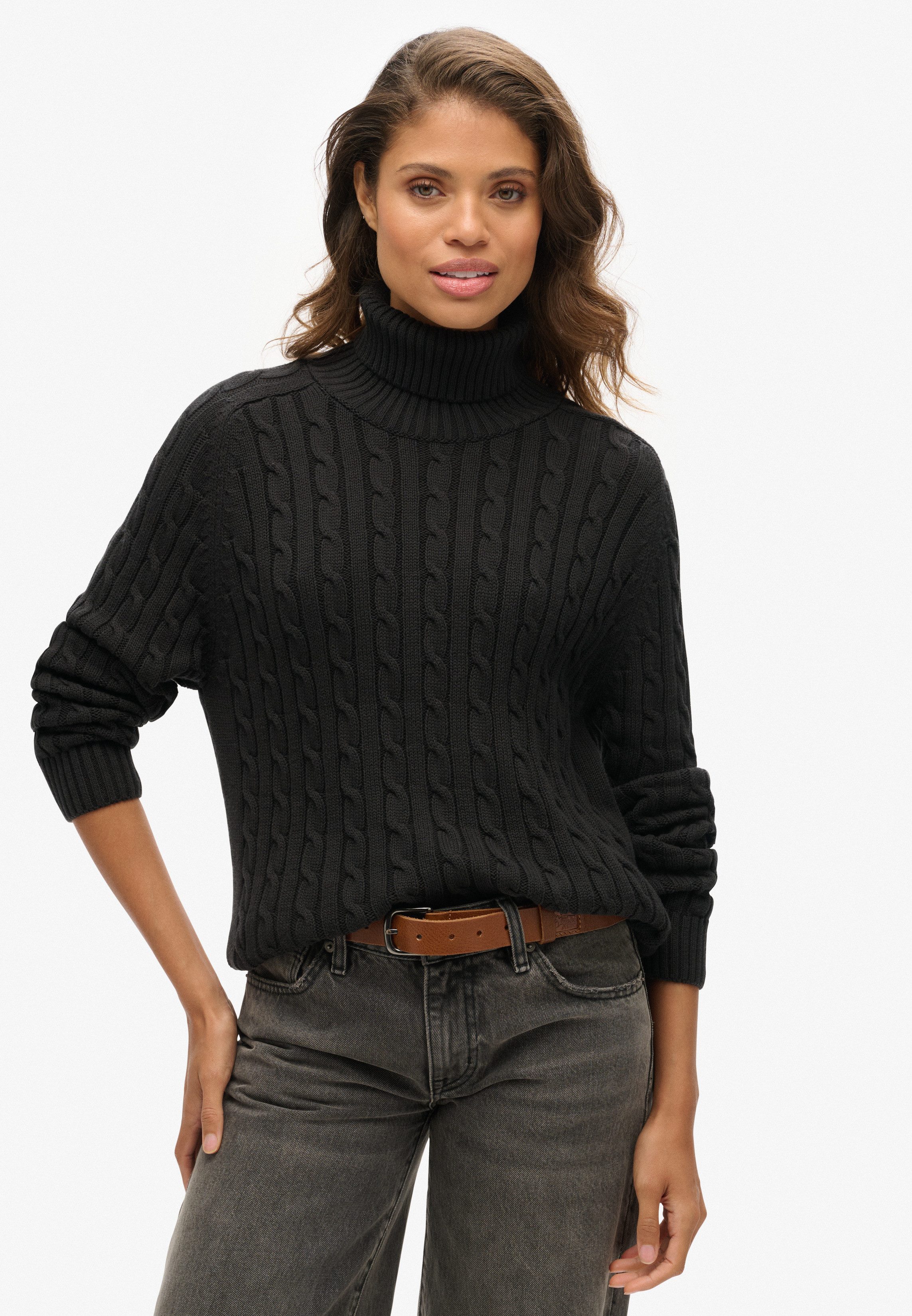 Superdry Rollkragenpullover SLOUCHY CABLE ROLL NECK Baumwolle, loose fit