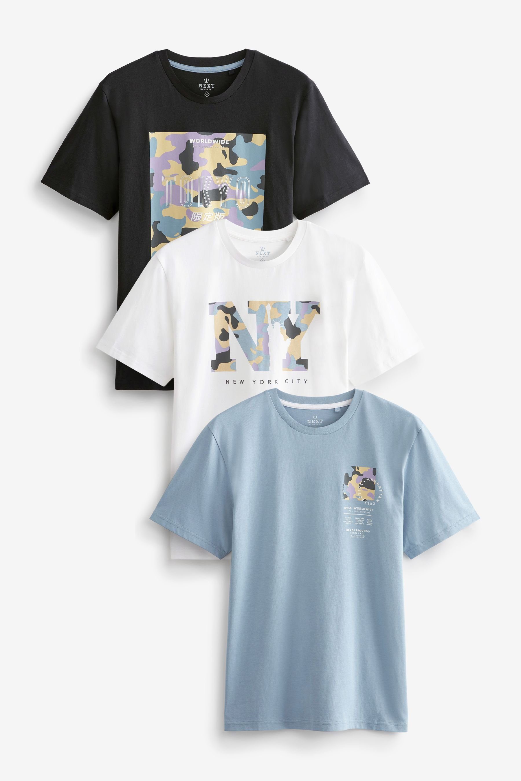 Next Print-Shirt T-Shirt mit Camo Print Black (3-tlg)
