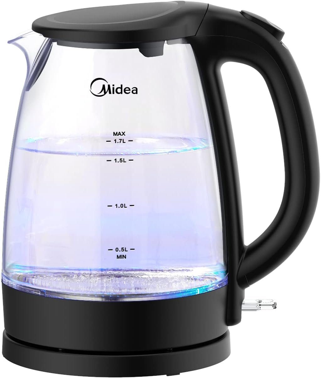 2200,00 1.7 effizient Midea l, Temperaturauswahl, sicher Schnell, Wasserkocher, W, Schwarz Glas-Wasserkocher