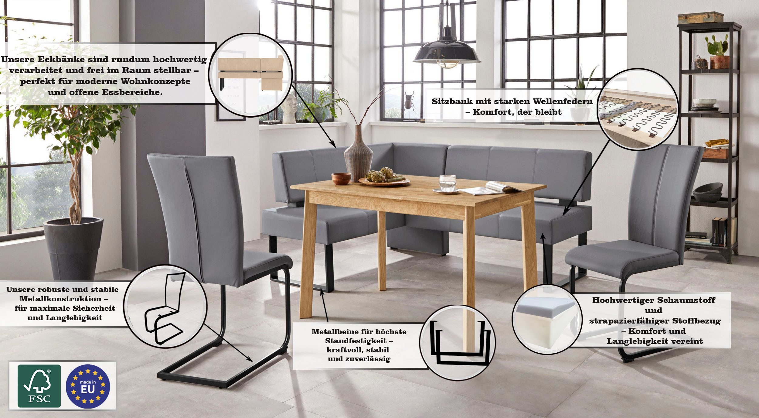 OTTO home Eckbank Oliver mit Metallgestell, Küchenbank, verschiedene Bezüge Cord Esszimmerbank OTTOs Choice – Bild 4 von 5