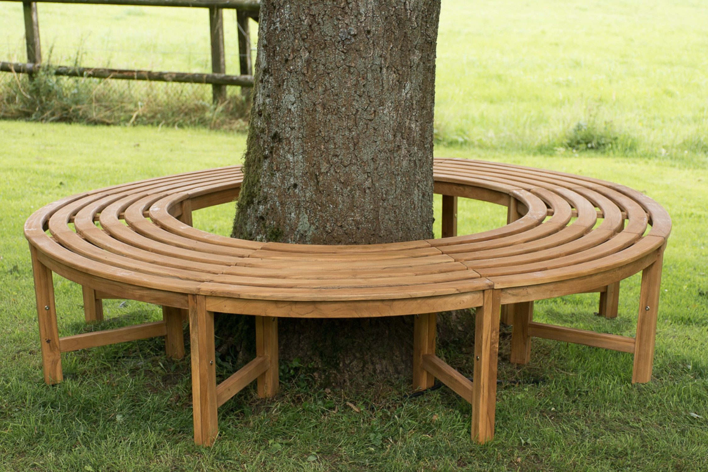 TPFGarden Baumbank Nelly (mit 360-Grad Sitzfläche), Teak-Holz Garten Baumbank Sitzbank massiv 206 cm