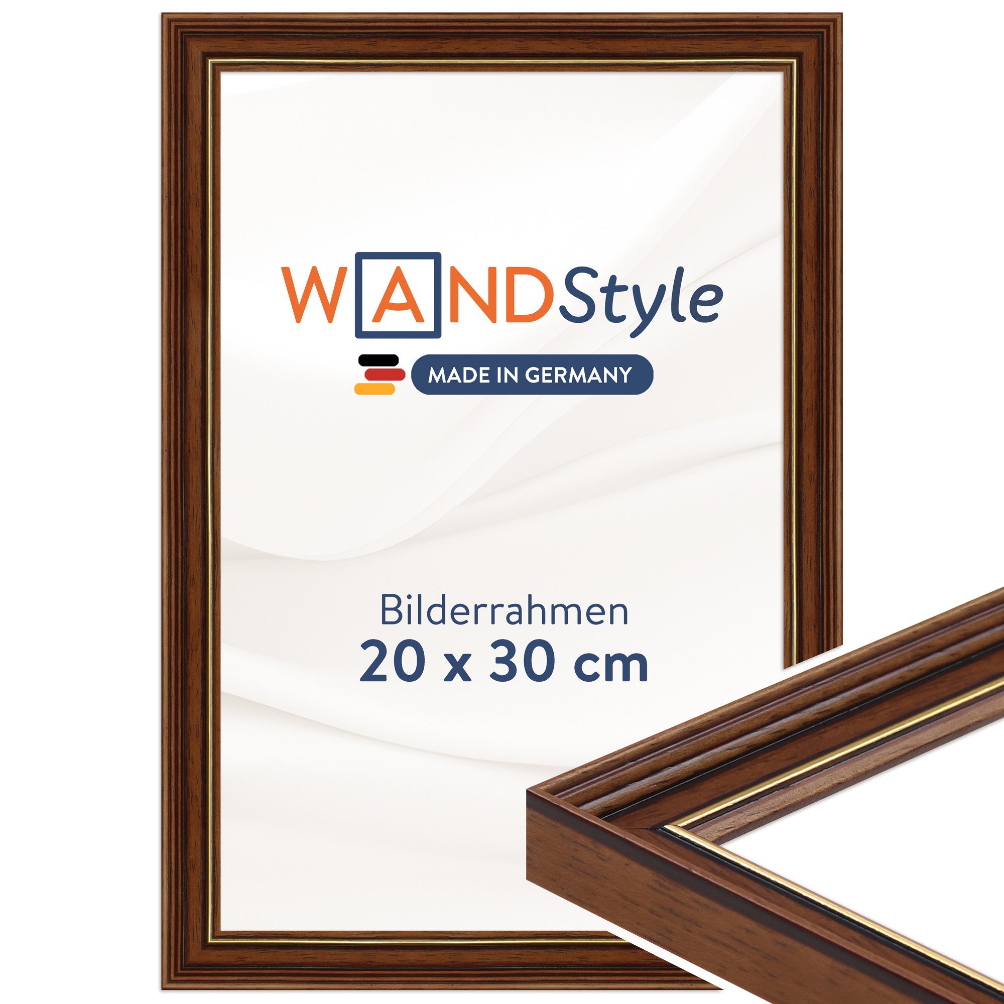 WANDStyle Bilderrahmen H182, Brauner Bilderrahmen 20x30 Holz, Vintage Bilderrahmen Braun 20x30 cm