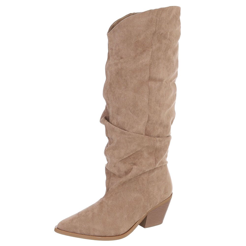 Ital-Design Damen Western-Stiefel kniehoch mit Blockabsatz Westernstiefel (92125378) Blockabsatz Stiefel in Hellbraun