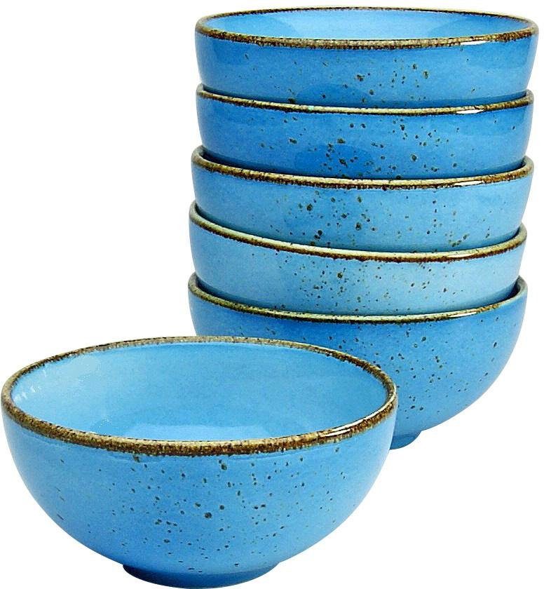 CreaTable Dipschale NATURE COLLECTION, Steinzeug, (Set, 6-tlg), Snackschale, Ø 11,5 cm mittelblau