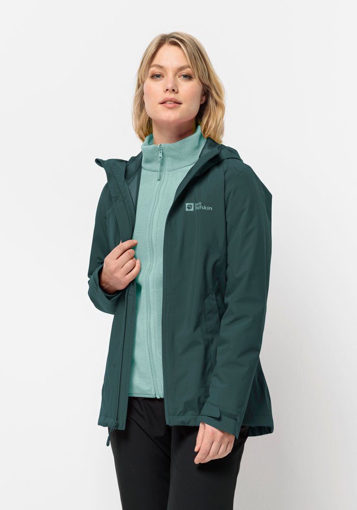 [Neuestes Modell im Jahr 2024] 3-in-1-Funktionsjacke (2 Jack teilig) JKT sea-green W 3IN1 Wolfskin MOONRISE