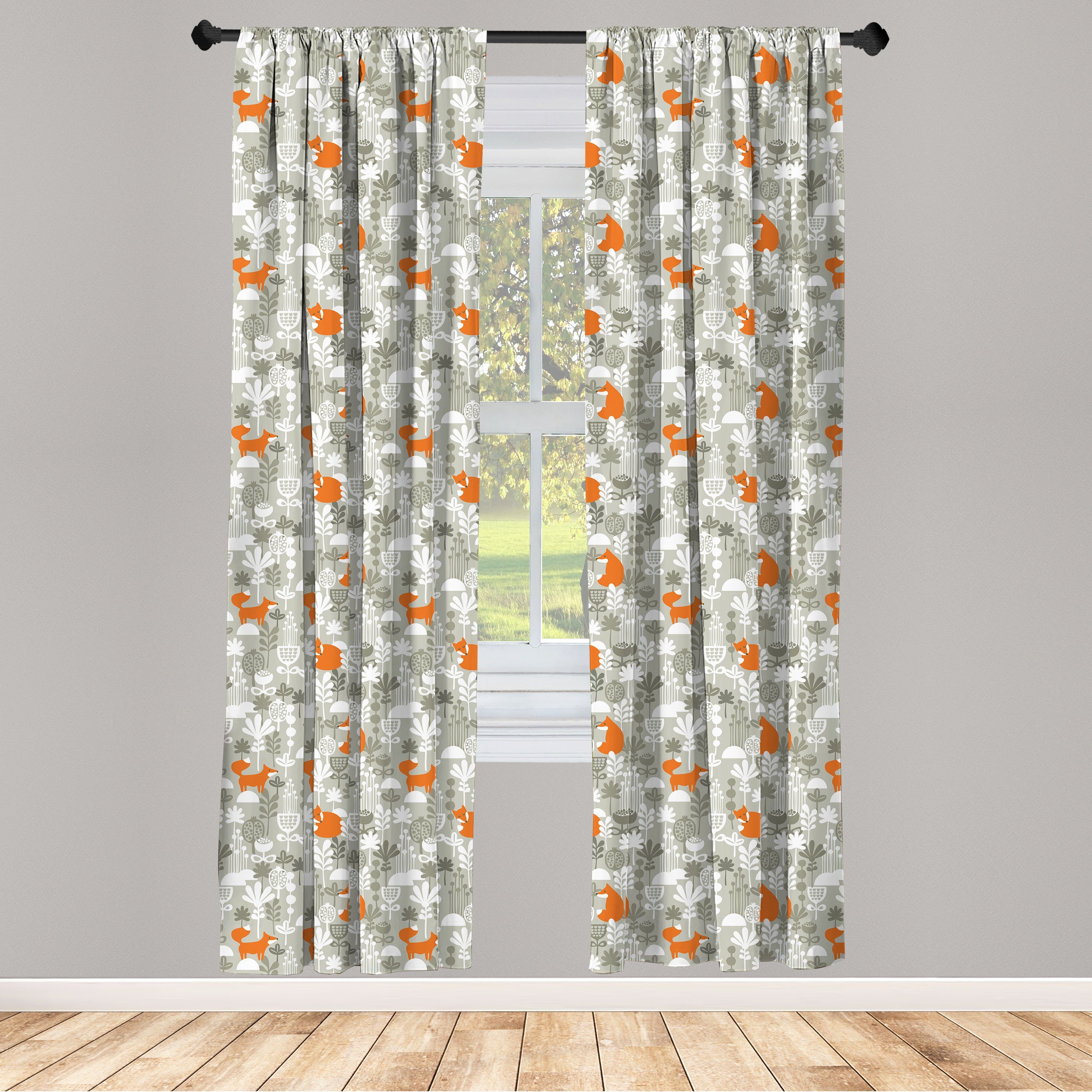 Gardine Vorhang für Wohnzimmer Schlafzimmer Blumen Fuchs mit Abakuhaus, Dekor, Winter-Wald Microfaser
