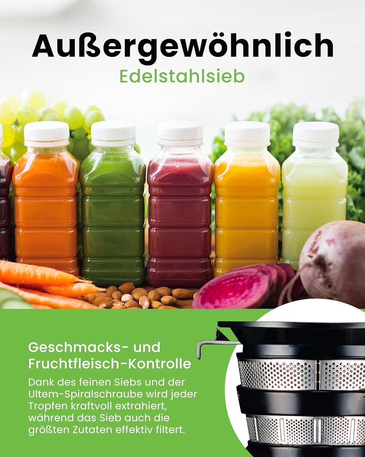 Hurom Entsafter Slow Juicer 2L, Kaltpress-Technologie, BPA-frei, leiser