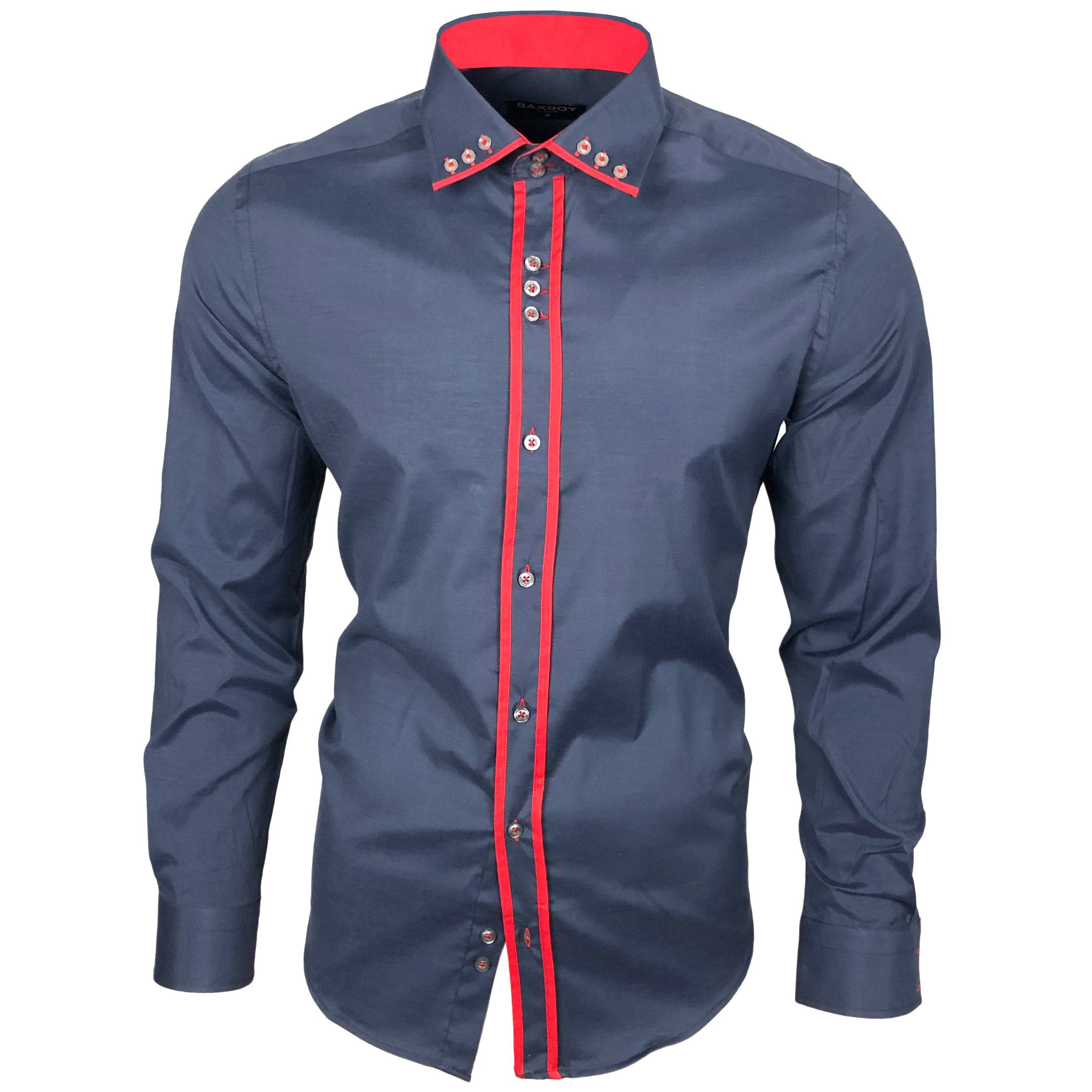 Langarmhemd Baxboy Herren Hemd Kentkragen Hemden Slim Fit mit Kontrasten Farbe