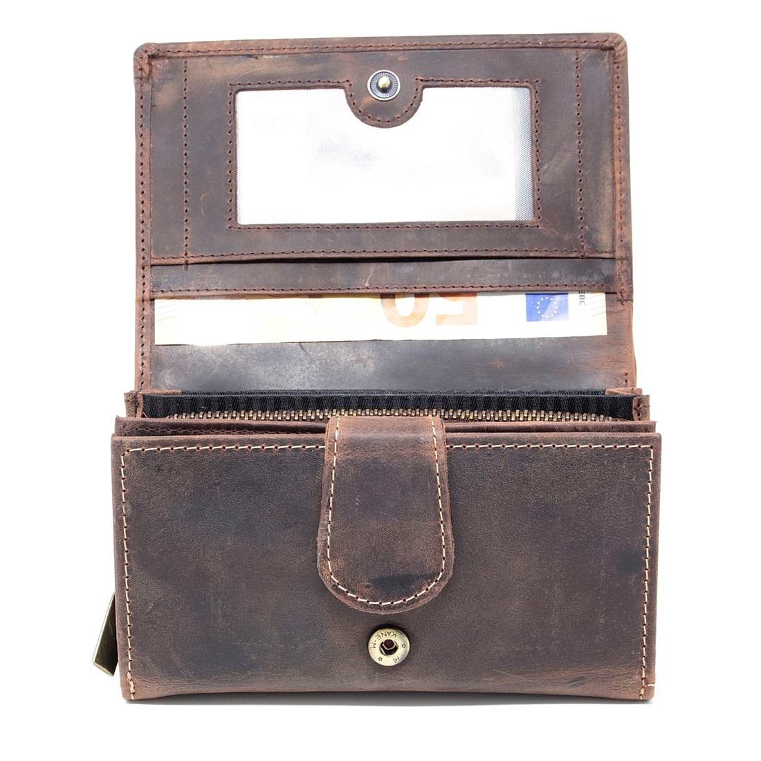 Börse Portemonnaie Kreditkartenfächer (Damenbörse Geldbörse Geldbeutel Münzfach, Vintage Portmonee Brieftasche Damen Leder Leder), Reißverschluss, SHG Frauen