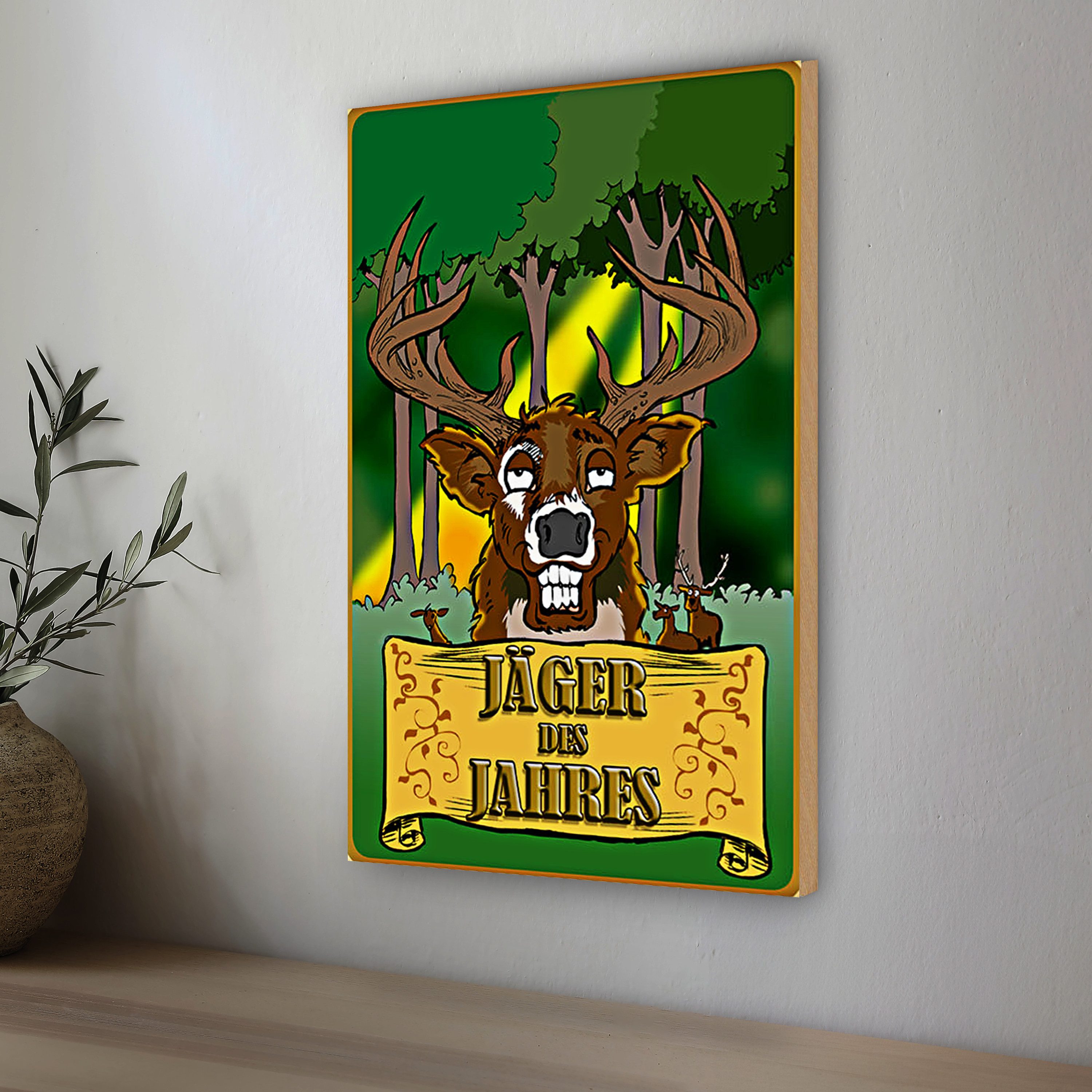 Roomando Holzbild Jagd 12x18cm Jäger des Jahres Reh