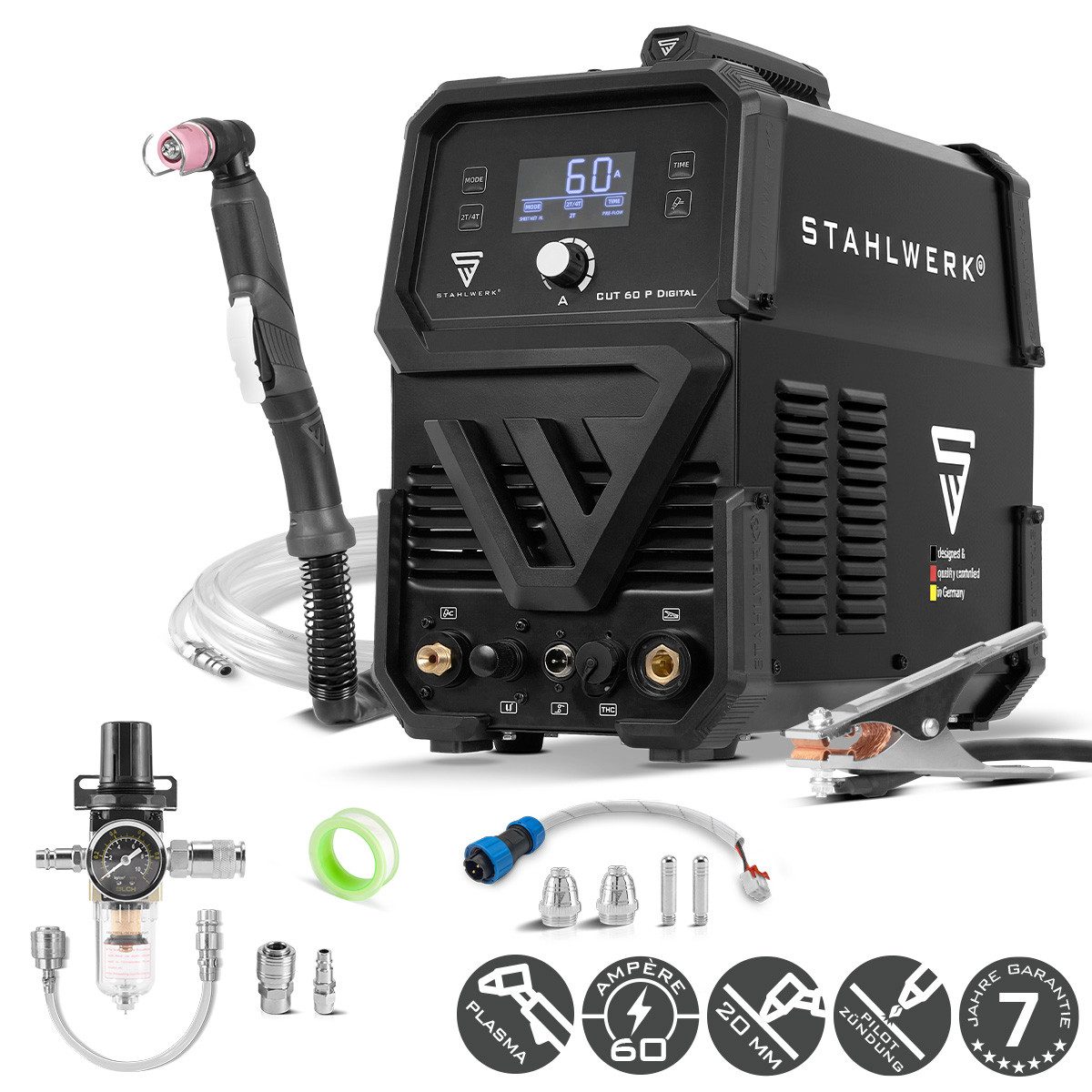 STAHLWERK Plasmaschneidegerät Plasmaschneider CUT 60 P Digital mit 60 A und Schneidleistung bis 20mm, 20 - 60 A, Packung, 1-tlg., Einzelgerät, bis 24 mm Schneidleistung